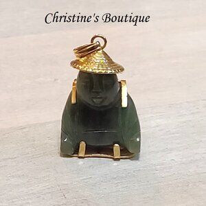 Carved jade pendant charm, asian budda man